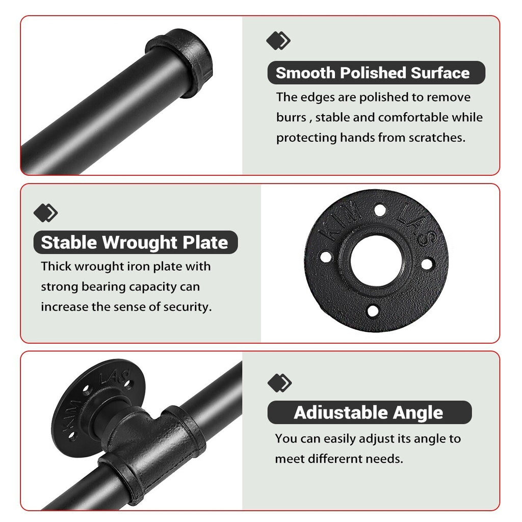 Industrial Pipe Stair Handrail Wall Mounted Grab Rail Staircase Banister Support