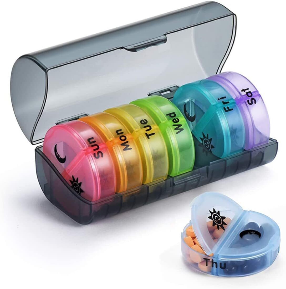 Pill organizer 2 times a day weekly pill box 7-day daily pill container round