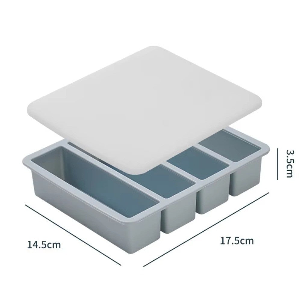 Silicone Food Freezing Molds 4 Grids Food Sauce Storage Durable Freezer Trays