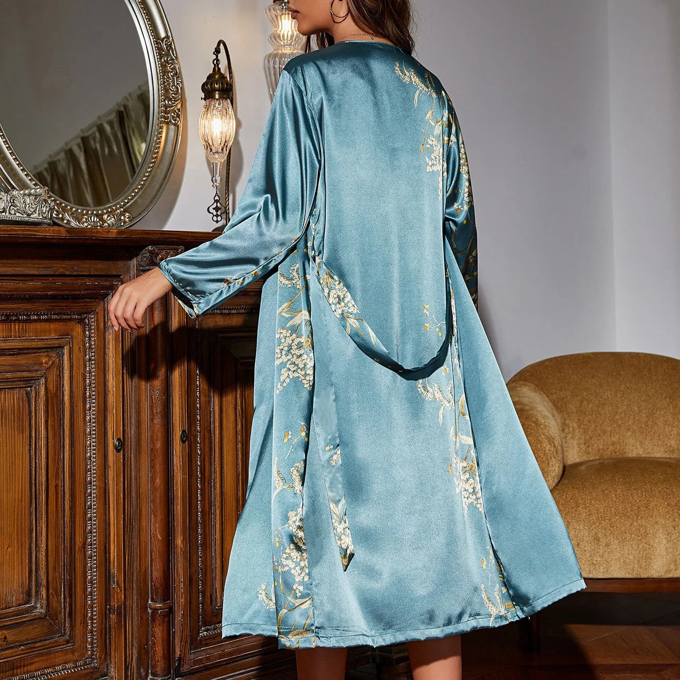 Women's Four Seasons Home Furnishing Lace Up Pajama Pajama Dresses Two Piece Set