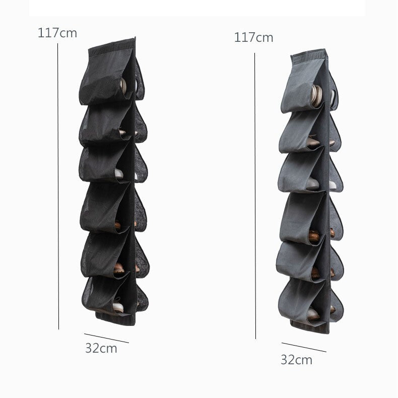 6 Large Pockets Hanging Shoe Organizer Fabric Dual Sided Shoe Holder Rack