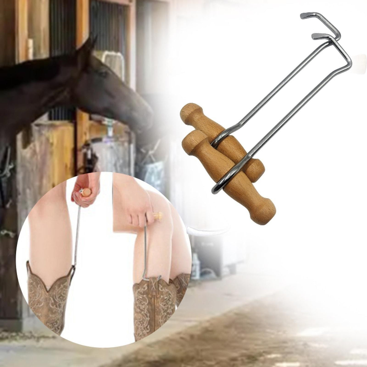 2x Horse Boot Puller Wooden Handle Boot Hooks Comfortable Gripping Equestrian