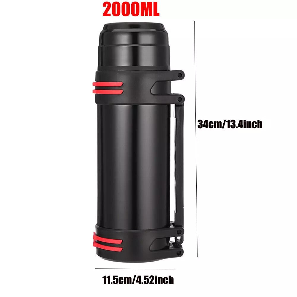 2L Thermos Flask Stainless Unbreakable Vacuum Handle Drinks Bottle Leak-Proof UK
