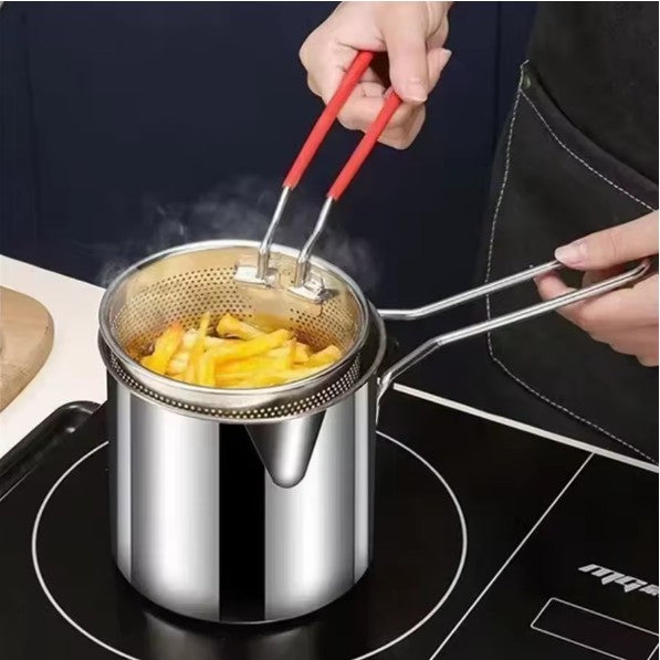 Stainless Steel Deep Fryer With Frying Strainer Basket Multifunctional Small Pot