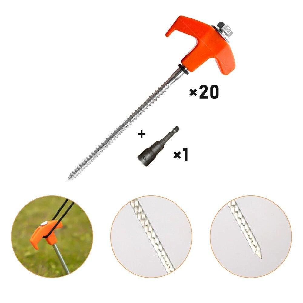 20X Screw In Hard Ground Rock Tent Pegs Stainless Steel Heavy Duty Awning Pegs🔥