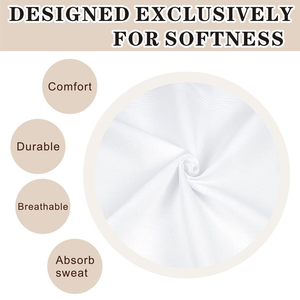 12xMens Large White Square Handkerchief Soft Cotton Hankies Hankerchiefs 40x40cm