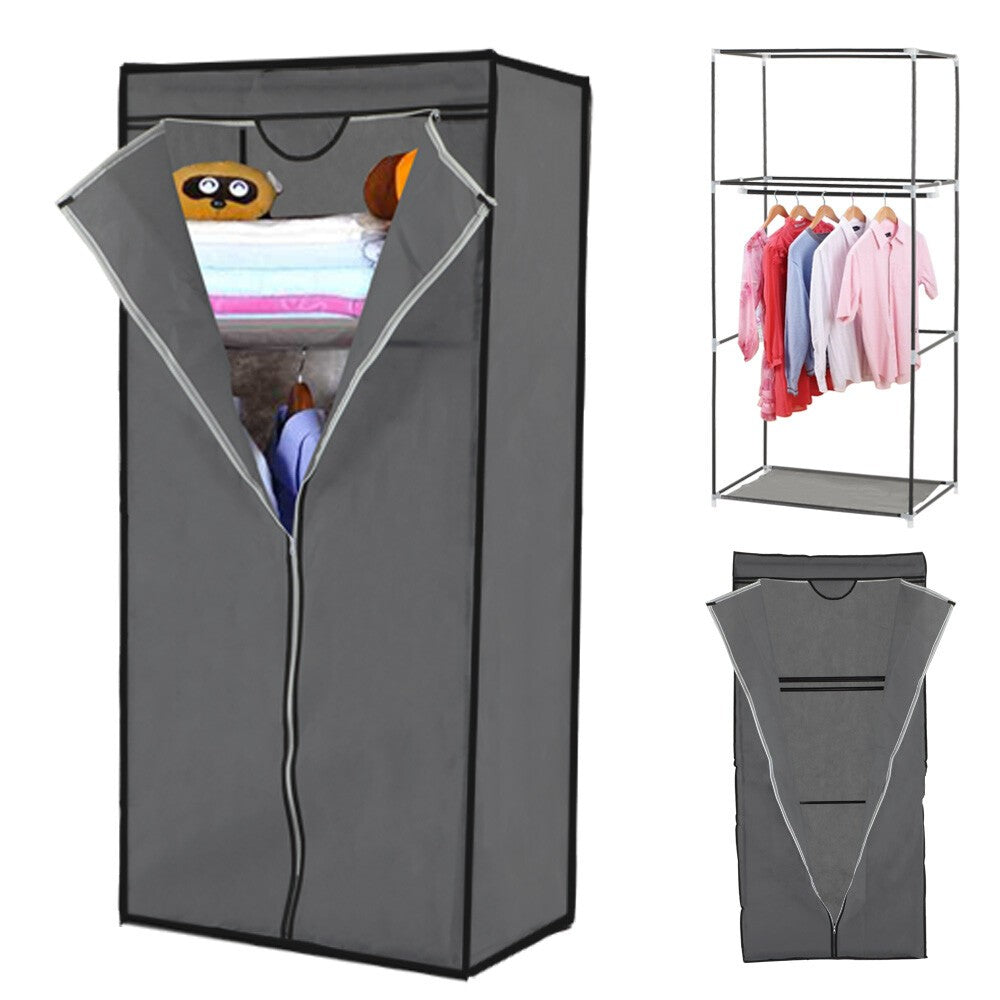 Single Fabric Canvas Wardrobe with Hanging Rail Shelving Clothe Storages Closets
