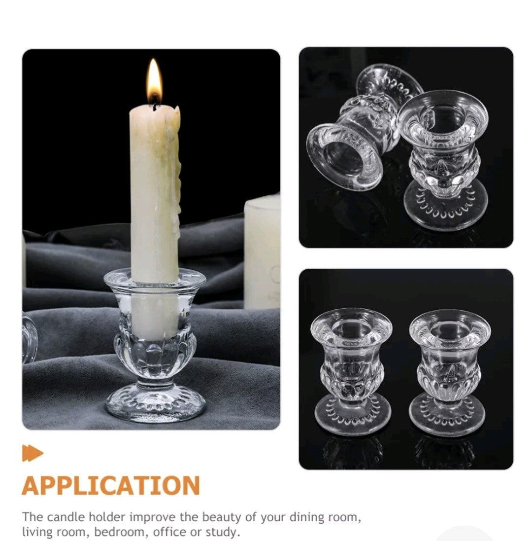 Glass Taper Candle Holders - 6 Pcs Clear Small Candlestick Holder Bulk,