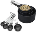 8-Piece Black Measuring Cups & Spoons Set Stainless Steel Handles Baking Cooking