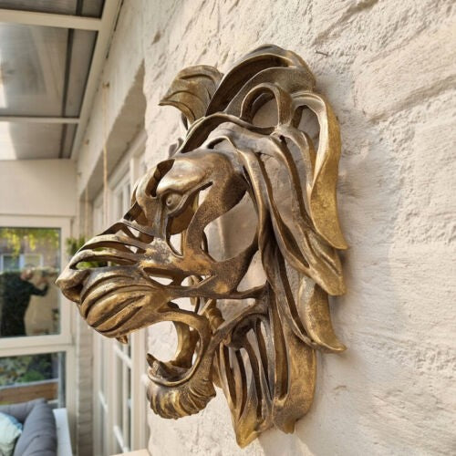 Lion Head Wall Mounted Art Sculpture Farmhouse 3D Hollow Out Hanging E