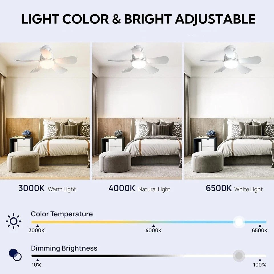 40W LED Ceiling Fan with Lights Dimmable E27 Bedroom Living Room Fan Lamp Modern