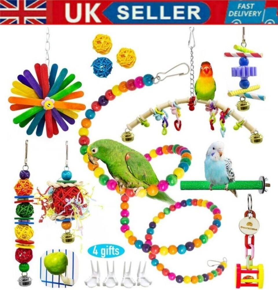 15 Pcs Parrot Toys Metal Rope Small Ladder Stand Budgie Cockatiel Cage Bird Set