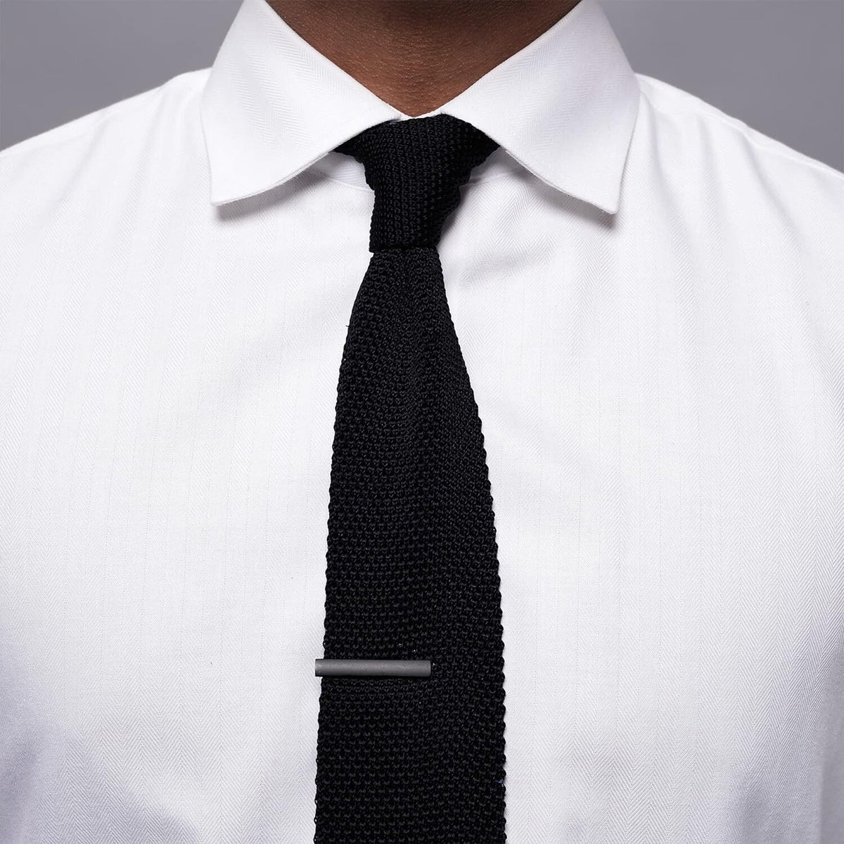 Knitted Black Mens Tie Wedding POINTED END Necktie Funeral Smart Party Security