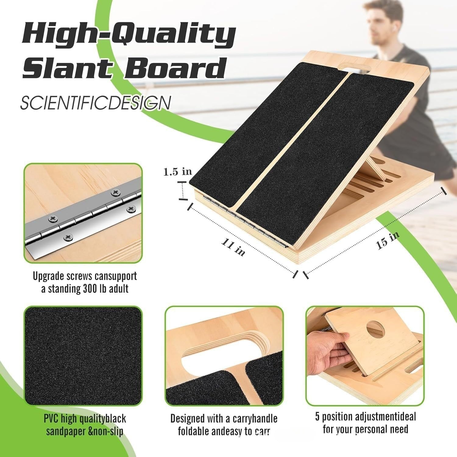 Foldable Wooden Slant Board Calf Stretcher Incline Board Yoga Gym Home Workout