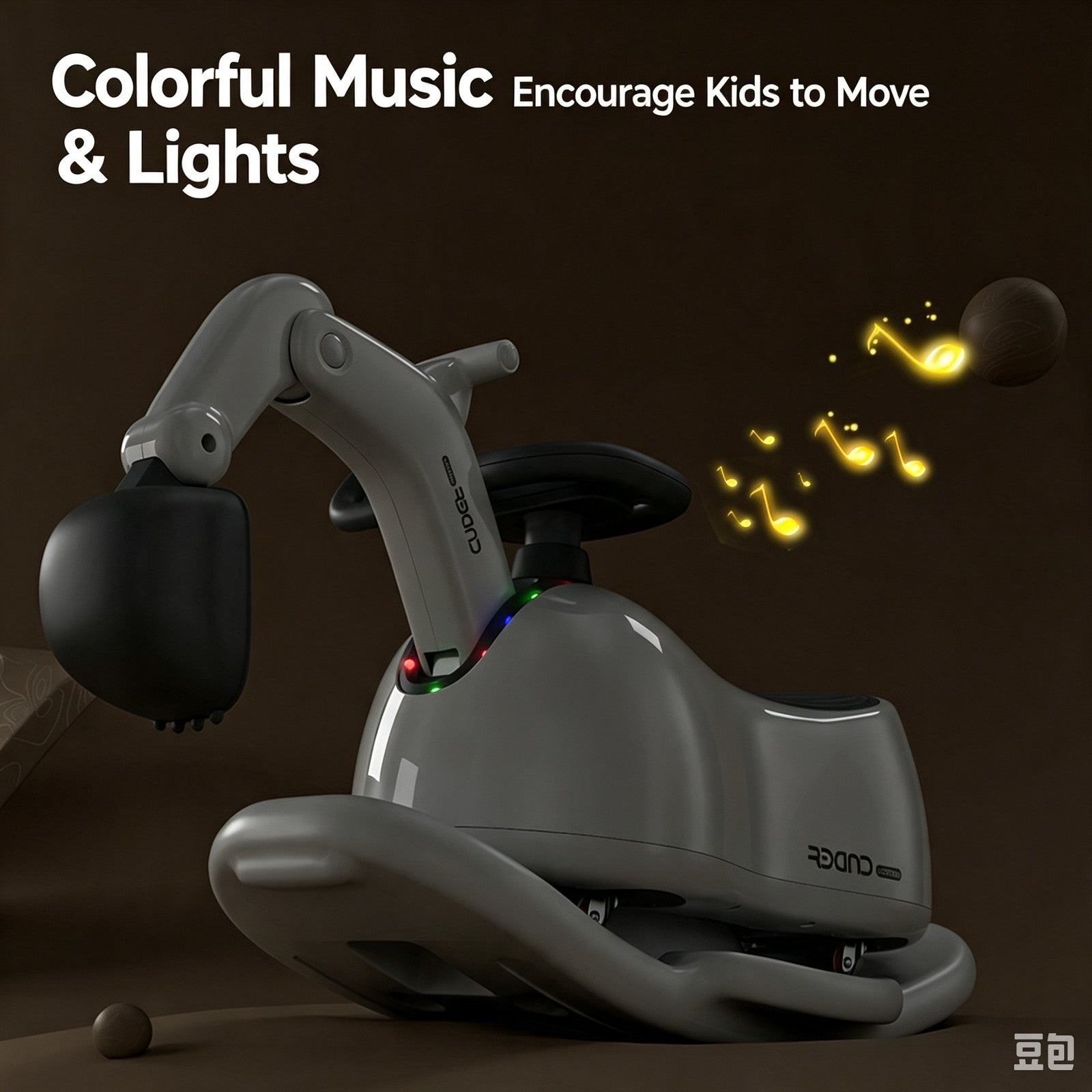 Kids Ride On Excavator Toy 3 in 1 Rocker Scooter Music Light Storage Seat