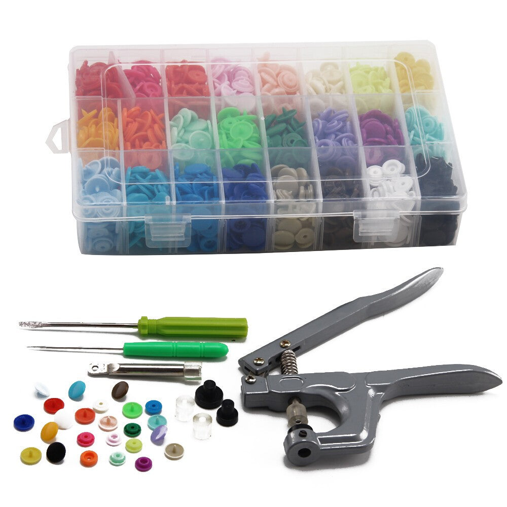 New 24 Colours 360 Sets T5 Plastics Snaps Fasteners KAM Snap Plier Kit