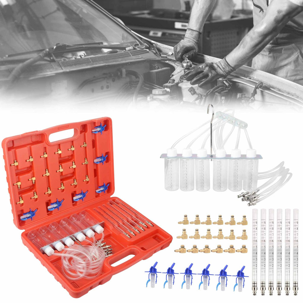 Diesel Injector Flow Meter + Adaptors Kit For 6 Cylinder Common Rail Leak Tester