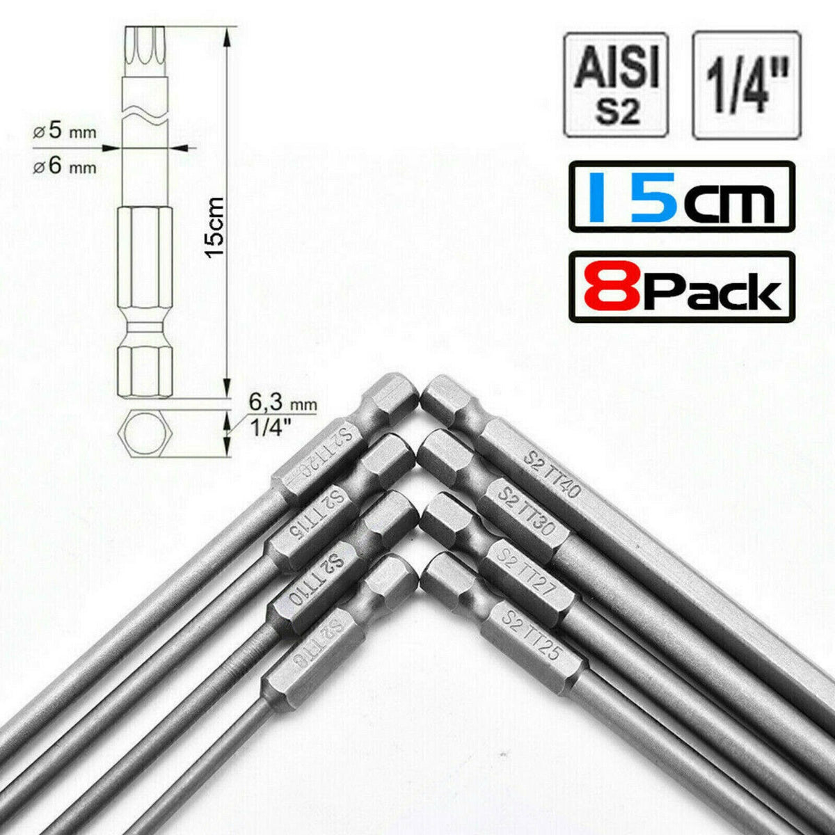 8Pcs/Set Torx Screwdriver Bits 150MM Extra Long Tool Hex Security Magnetic Head