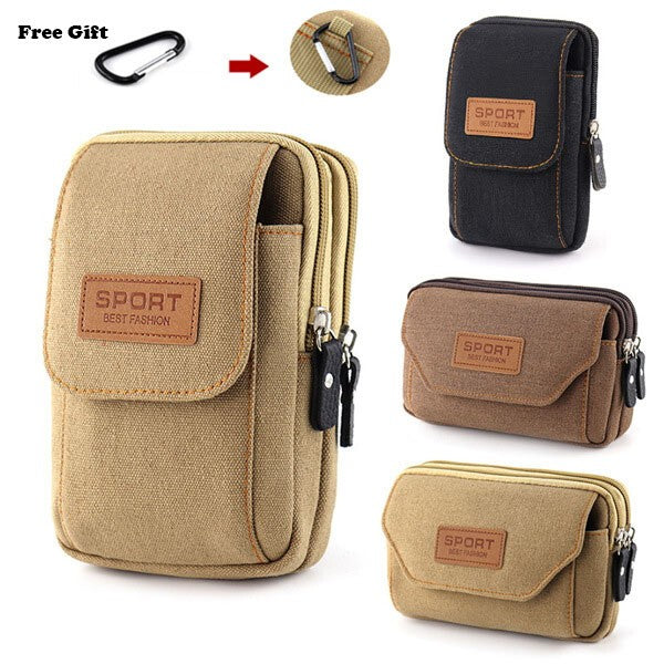 Universal Canvas Mobile Phone Bag Wallet Case Waist Belt Bag Phone Pouch Pack