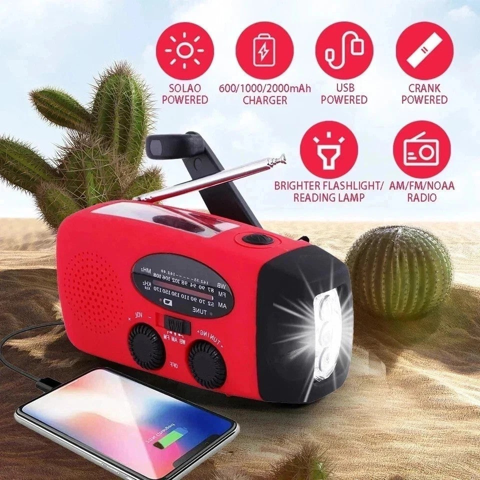Wind Up Solar Radio Survival Hand Crank Dynamo AM / FM LED Flashlight for