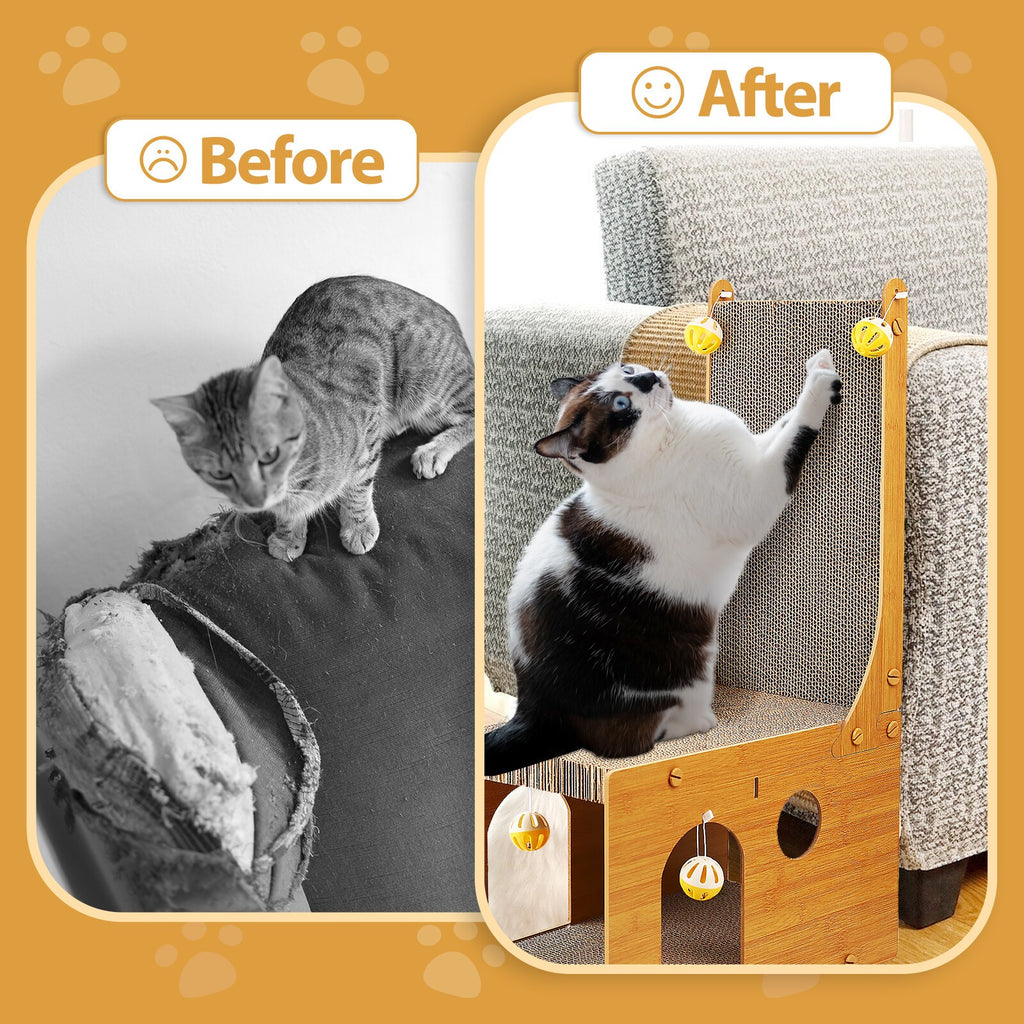 NEW L-shaped cat scratcher is made of non-toxic corrugated paper