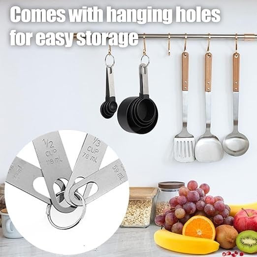 8-Piece Black Measuring Cups & Spoons Set Stainless Steel Handles Baking Cooking