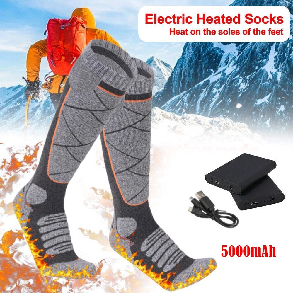 5000mAh Electric Heated Socks Foot Winter Warmer Sock Rechargeable Battery Power