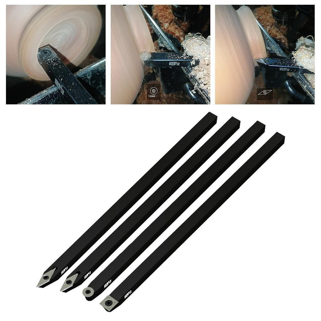 Quenched Bar Wood Lathe Tool Kit 4x Interchangeable Wood Turning Cutters Set