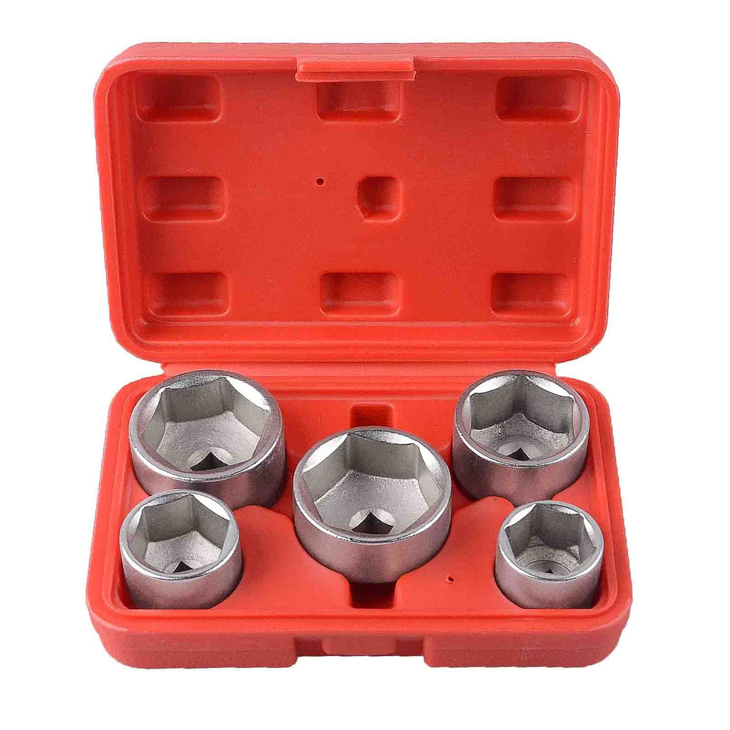 5 Pcs Oil Filter Socket Set 3/8" Drive 24 27 32 36 38mm Wrench Removal Tool
