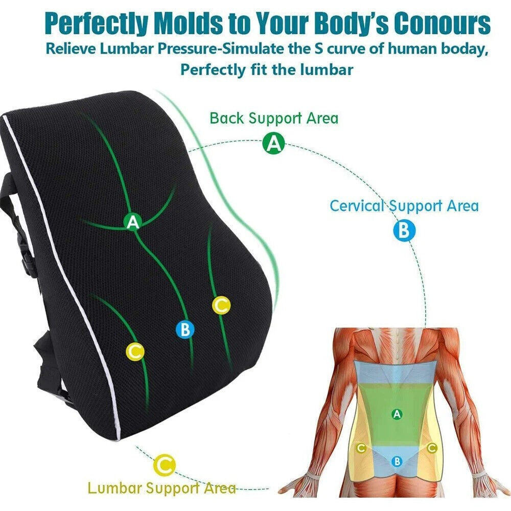 Lumbar Back Support Cushion Wheelchair Office Chair Pillow Memory Foam Car Seat.