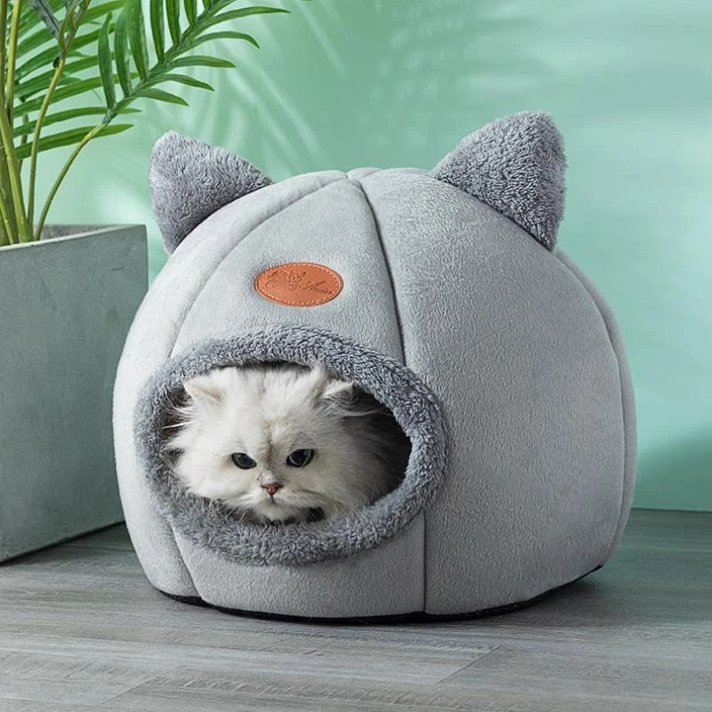 Cute Ear‑Shaped Cat Cave Bed Warm Winter Cosy Nest For Cats & Small Indoor Dogs