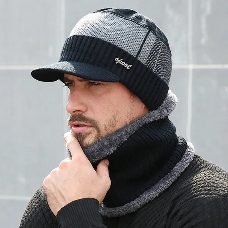 Men's Women's Winter Beanie Hat and Scarf Set Warm Fleece Knitted Cap Unisex UK