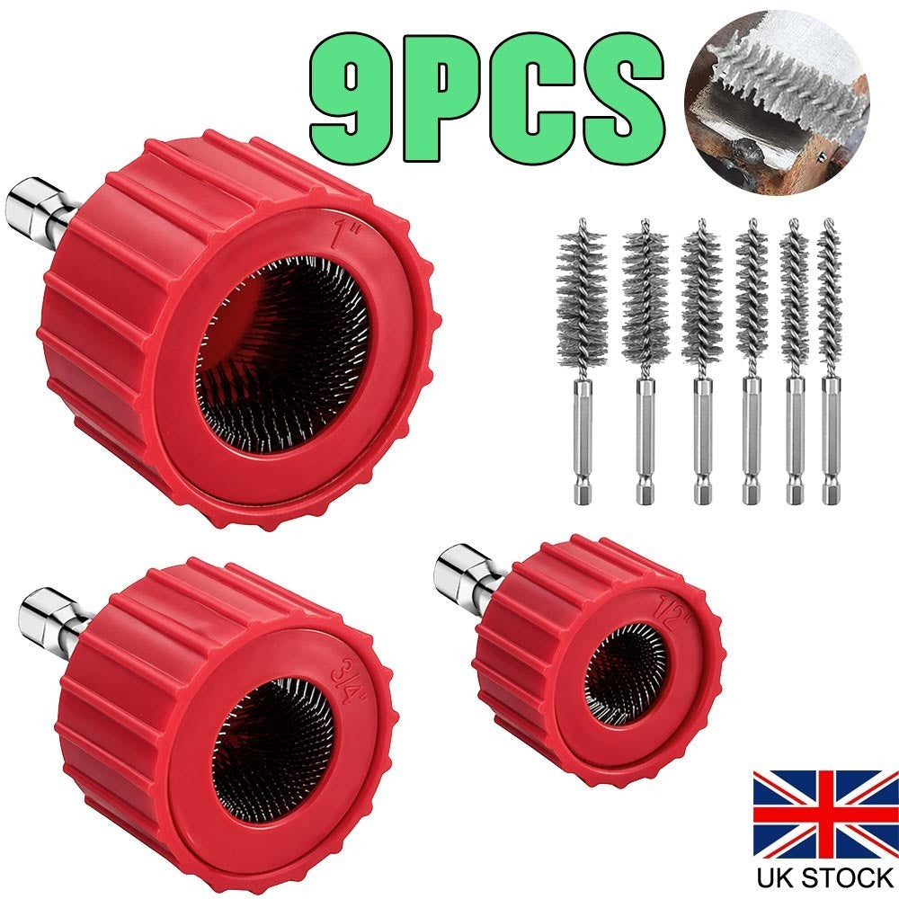 9x Copper Pipe Cleaner Brush For Drill/Driver - 15mm 22mm 28mm Plumbing- Hex bit