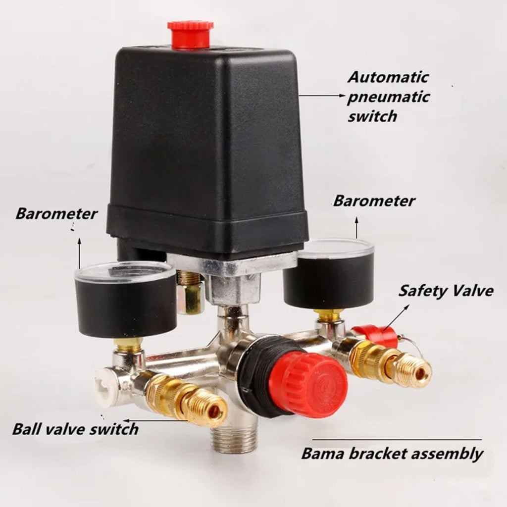 230V Pressure Switch Air Valve Manifold Compressor Control Regulator Gauges Tool