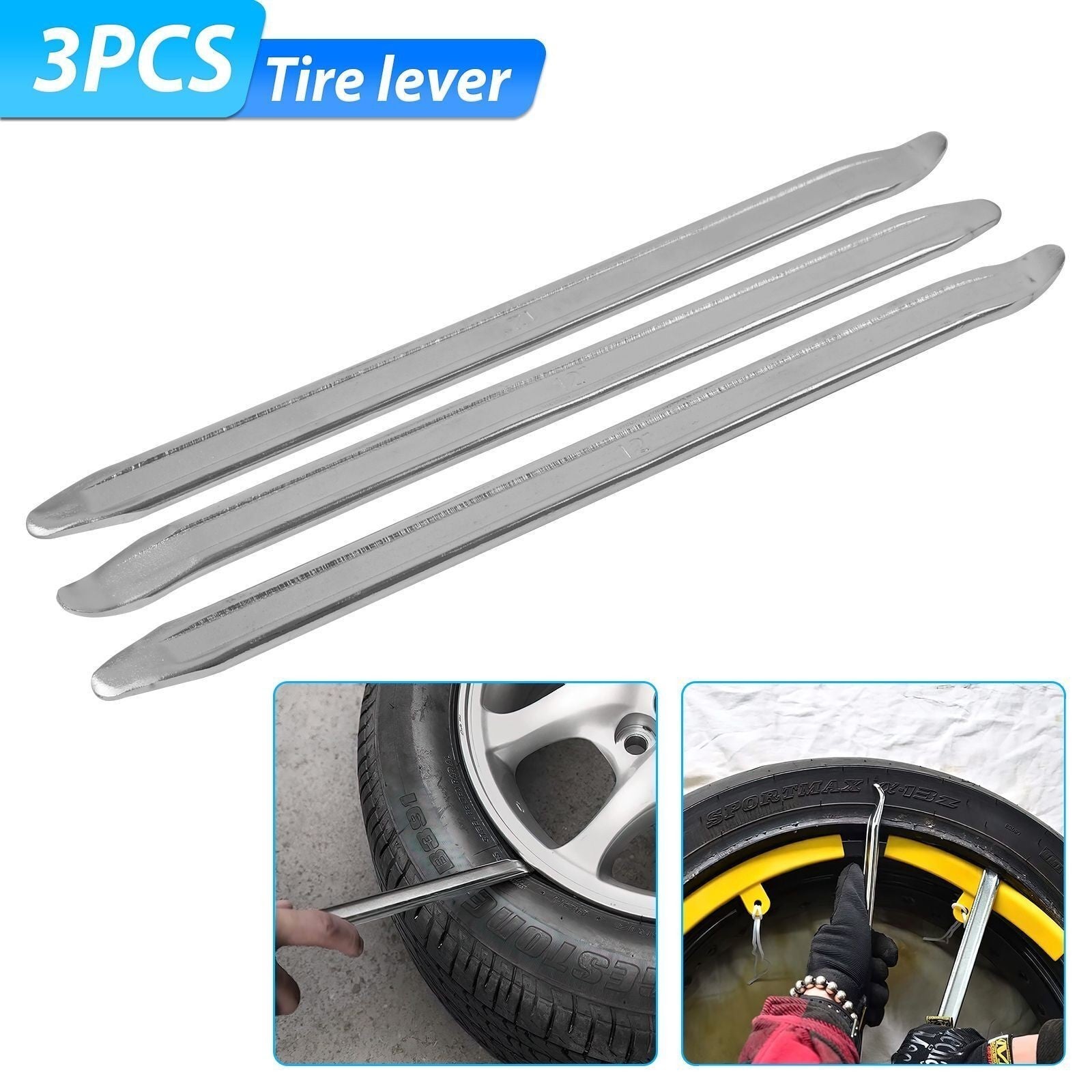 3PCS 12" TYRE LEVERS LONG HEAVY DUTY STEEL CHANGER REMOVER MOTORBIKE BIKE CYCLE