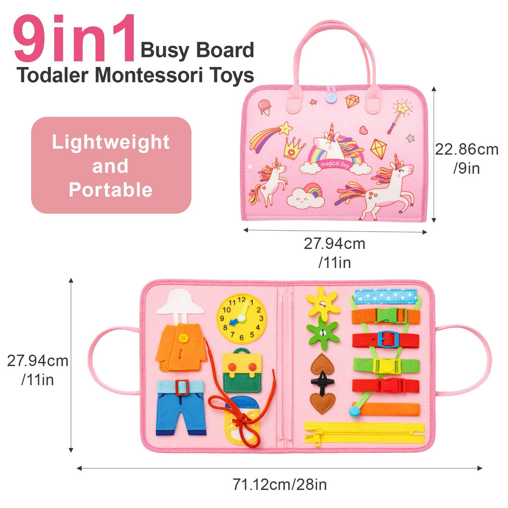 Kid Busy Board for Toddlers Montessori Toy Book Dressing Skill Sensory Game Gift
