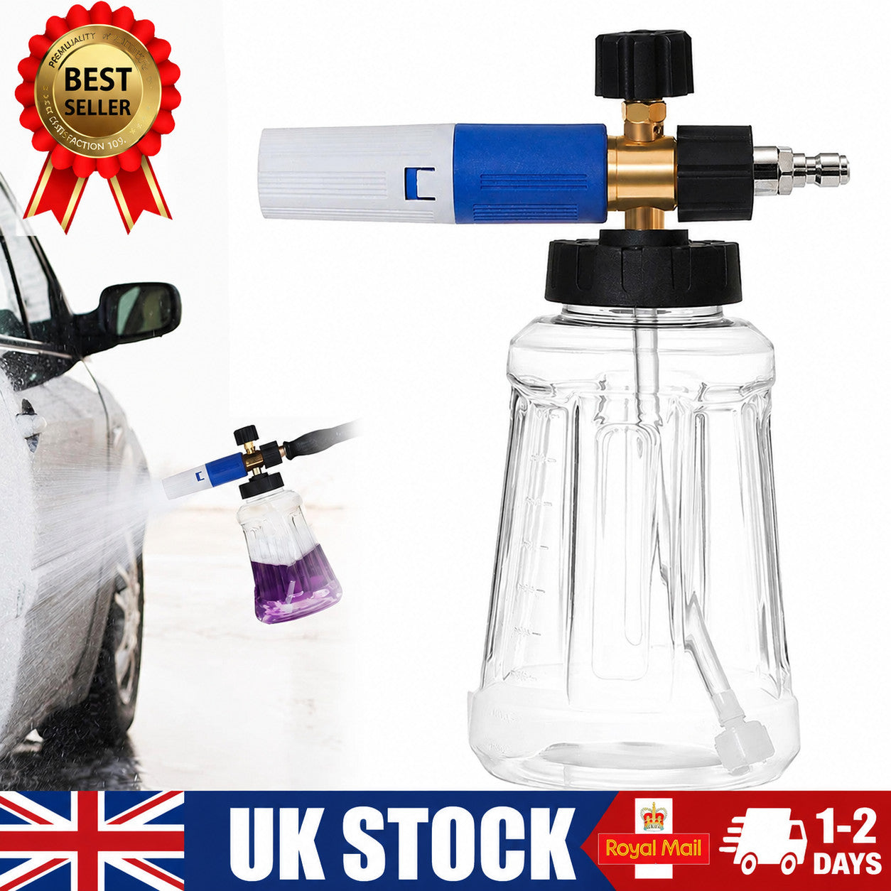 1/4 Quick Release Snow Foam Lance Pressure Washer Gun Soap Cannon 1000ML Bottles