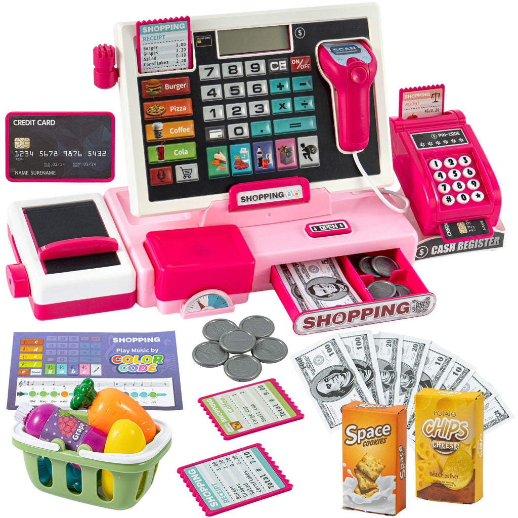 Kids Cash Register Toy Pretend Play Store Set With Real Calculator