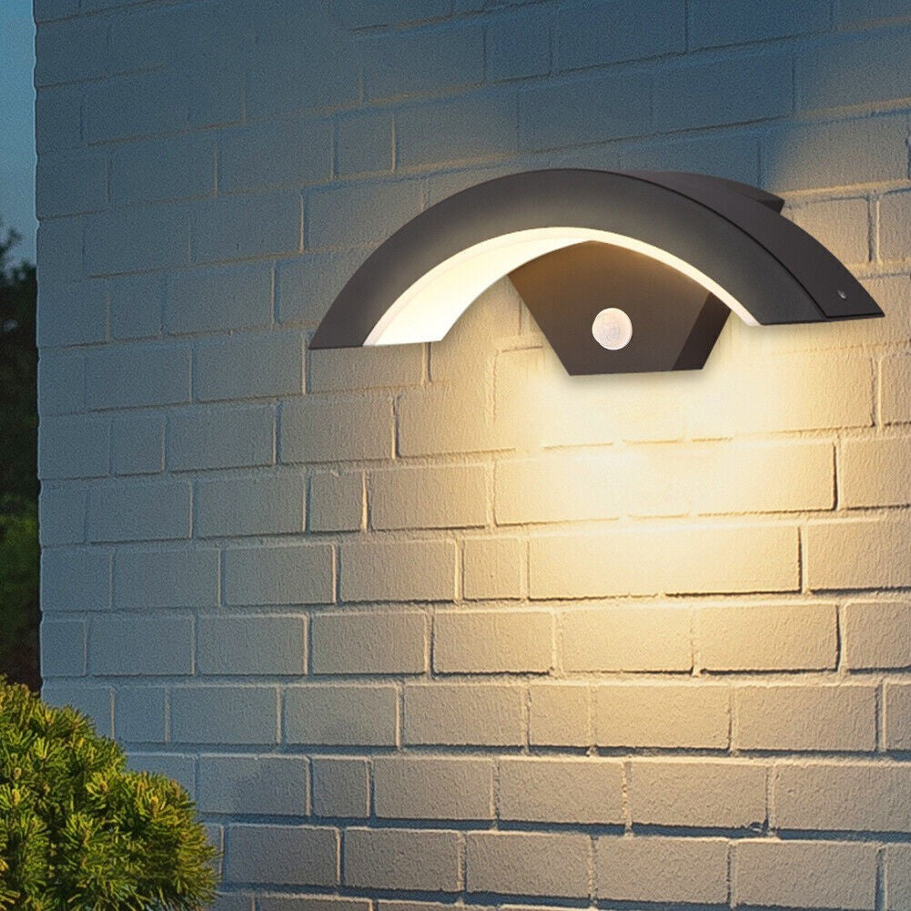 Modern Curved Outdoor LED Wall Light PIR Motion Sensor Lamp Outside Garden Porch
