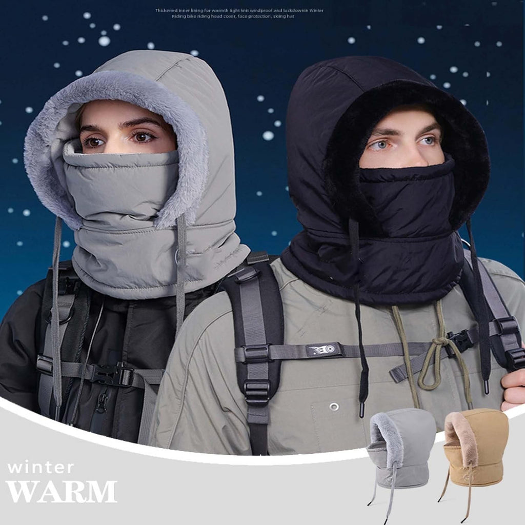 Plush-Lined Thickened Thermal Hat with Face Mask 3-in-1Windproof Warm Balaclava