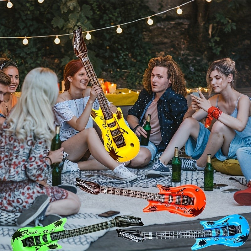 10pcs Inflatable Guitars+1pc Air Pump (Random Color) 80s Rock Star Party Decor