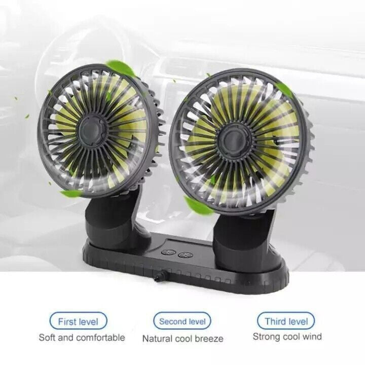 Portable 2 Head Fan 360° Rotatable Car Cooling Air Fan 5V Dual Head Fan USB