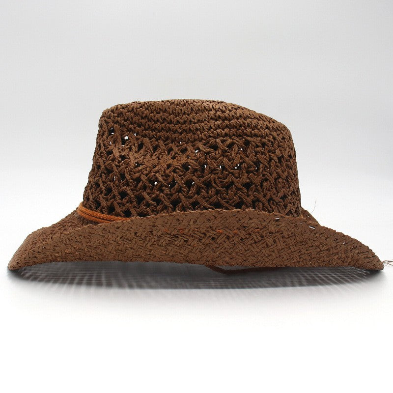 Straw Cowboy Hat Unisex Men Women Sun Hat Beach Outdoor Western Sunshade Cap