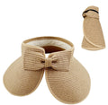 Foldable Bow Decor Sun Visor Wide Brim UV Protection Straw Hat