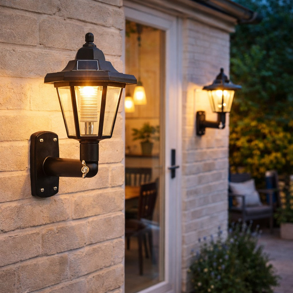 Set of 2 Solar Outdoor Wall Lights Victorian IP65 Solar Garden Lanterns