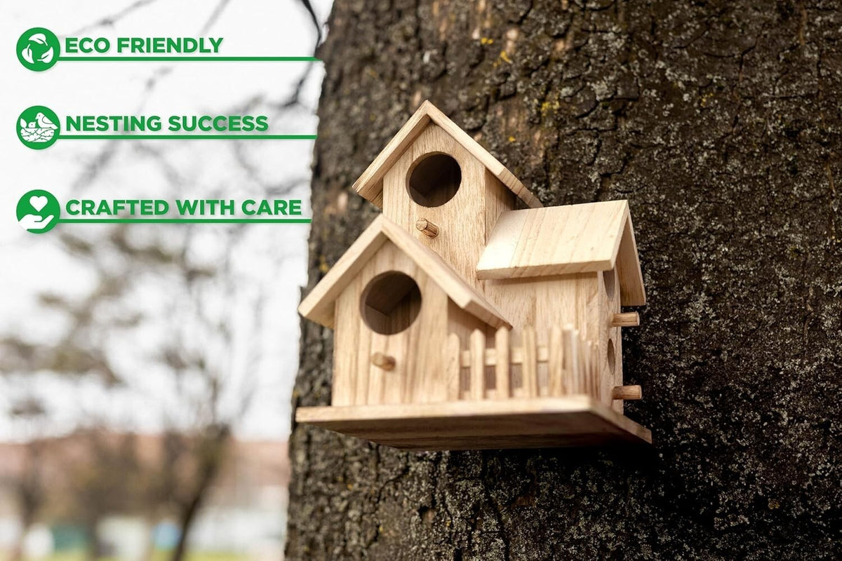 3 in 1 Wild Bird Nesting Box Hanging Wooden House Garden Decor