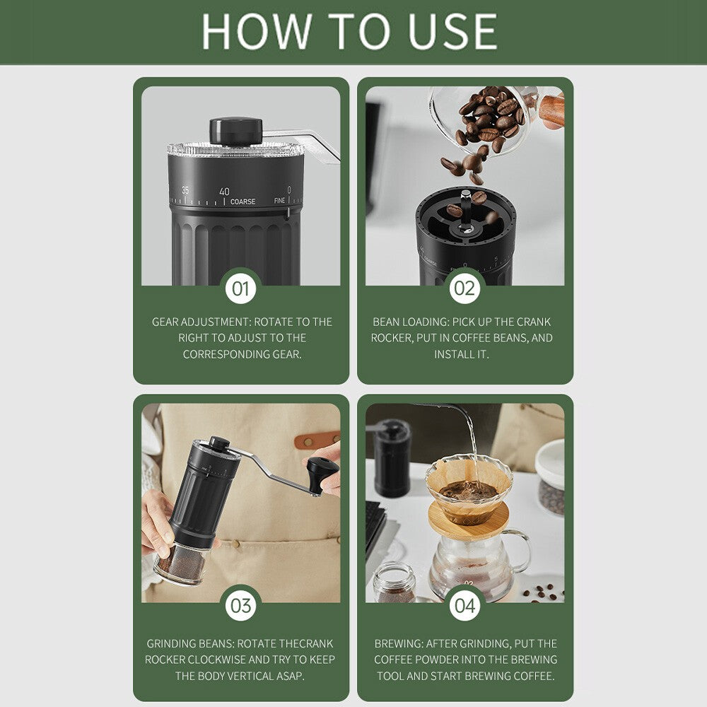Manual Coffee Bean Grinder Hand Mill 40-Grade Adjustable Ceramic Burr Grinders