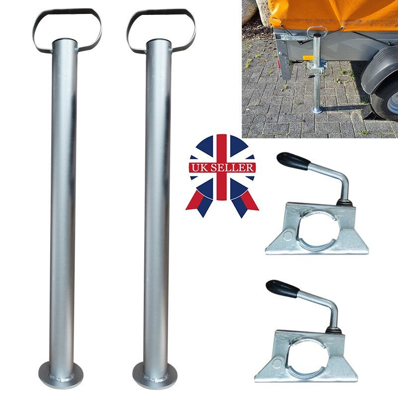 2X Trailer Leg Prop Stands and Clamps 48mm x 700mm length Support Tube Caravan