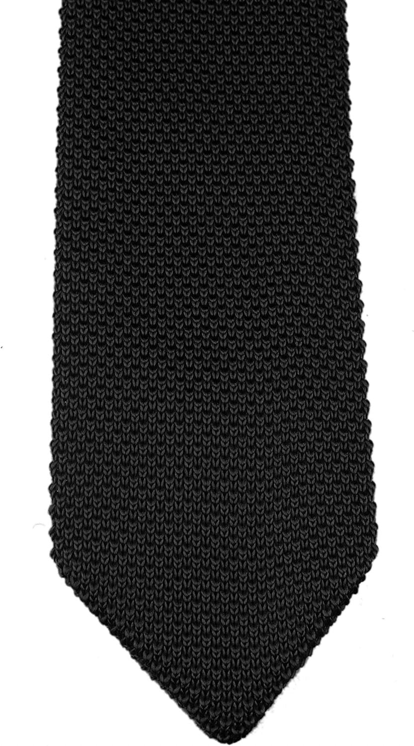 Knitted Black Mens Tie Wedding POINTED END Necktie Funeral Smart Party Security
