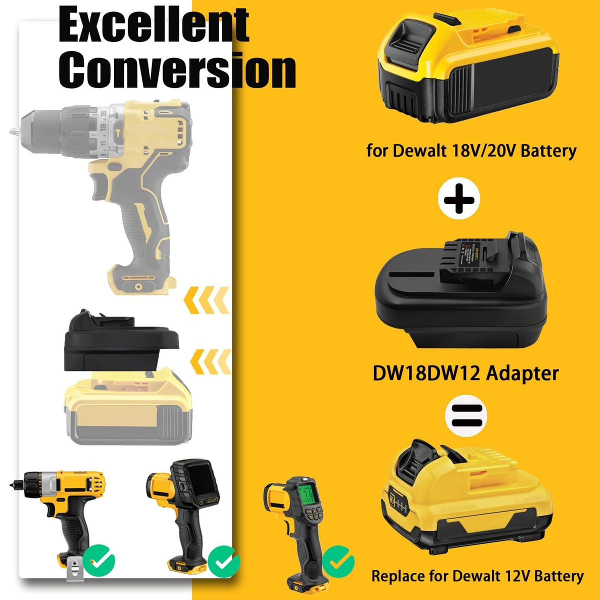Adapter For Dewalt 18V/20V Max Battery Convert to Dewalt 12V Max Li-ion Battery